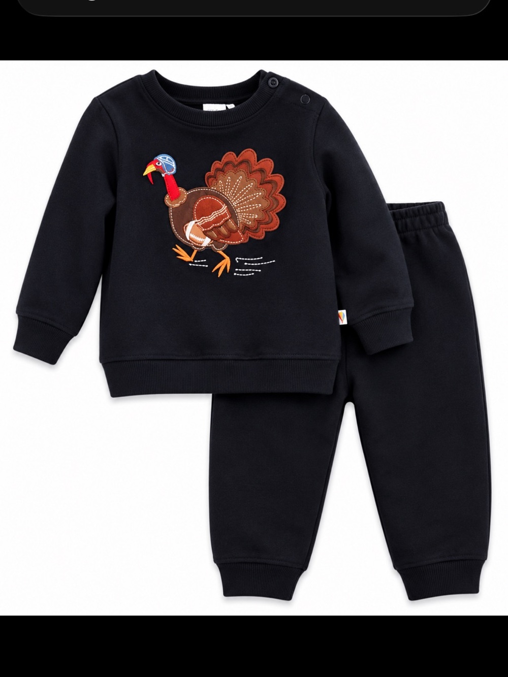 Kids Turkey Embroidered Matching Set - Black